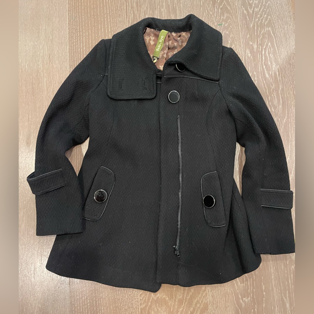 Soia & Kyo Small Black Wool Blend Pea Coat